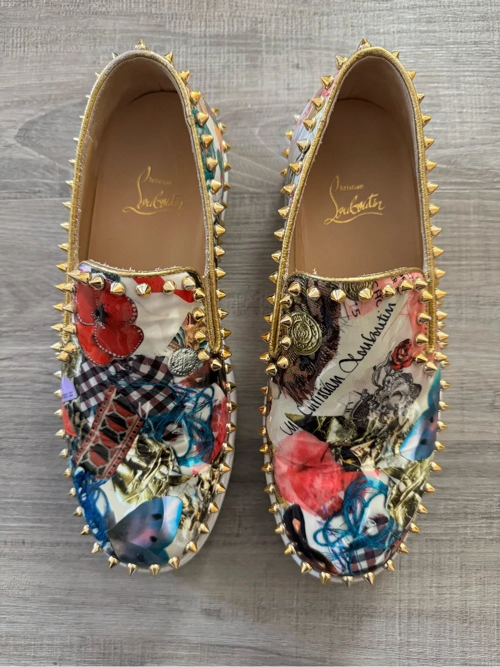 Christian Louboutin Pik Boat Collage Spikes Slip On Sneakers EU 38 Like New